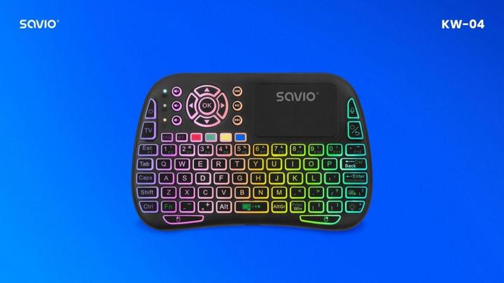 Produktbild Savio KW-04 Hintergrundbeleuchtete kabellose Tastatur RGB BT + 2 4 GHz TV-Box Smart TV Konsolen (US, Kabellos, Kabelgebunden)