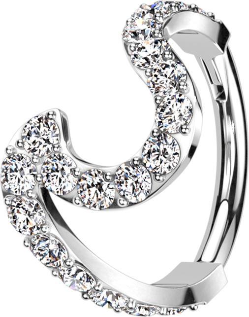 Image du produit Star Piercing Micro anneau segment pliable argent vague avec cristaux (sans laiton, Acier chirurgical 316L)