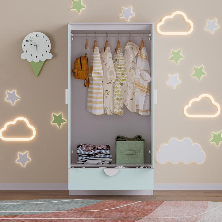 Actual product image En.Casa Kinderkleiderschrank Sandnes mit Schublade 123x60x40 cm Mintgrün (60 cm)