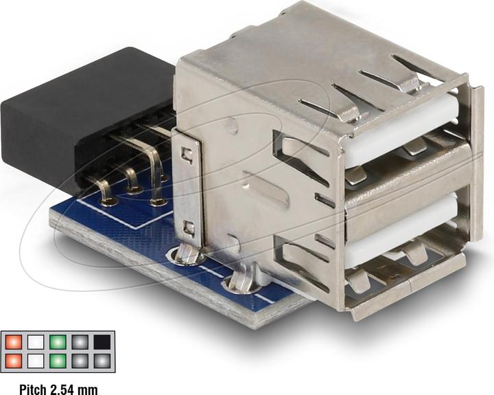 Image du produit Delock USB Pin Header femelle > 2 x USB 2.0 femelle - dessus (USB 2.0)