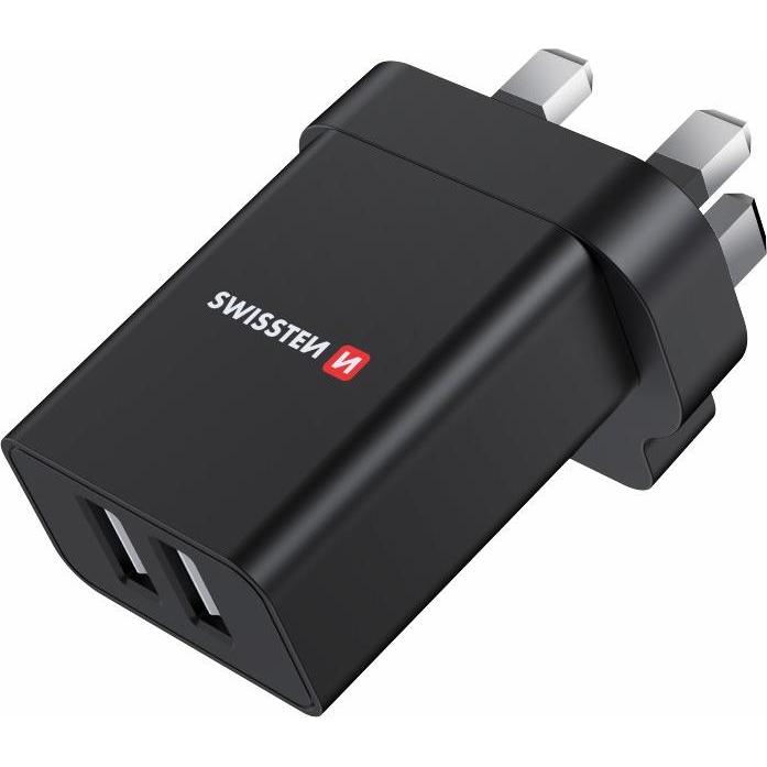 Thumbnail - Swissten Travel Charger 2X USB 10,5W For Uk Socket Black (10.50 W), USB Ladegerät, Schwarz