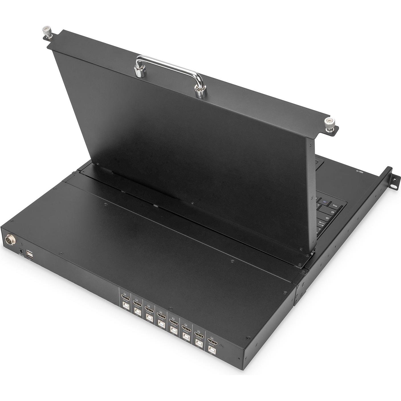 Digitus Modulare Konsole mit 17 TFT48,3cm 8Port KVM Touch 8 x HDMI, HD Auflösung, US Tastatur, KVM Switch, Schwarz