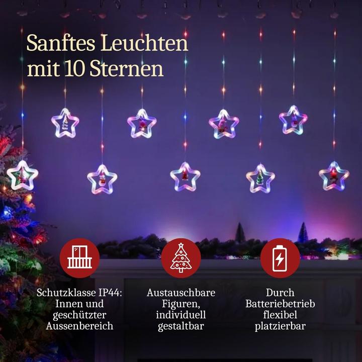 Produktbild Hermex LED Weihnachtslichterkette 3m Sternen-Lichtervorhang Sternlichterkette (3 m)
