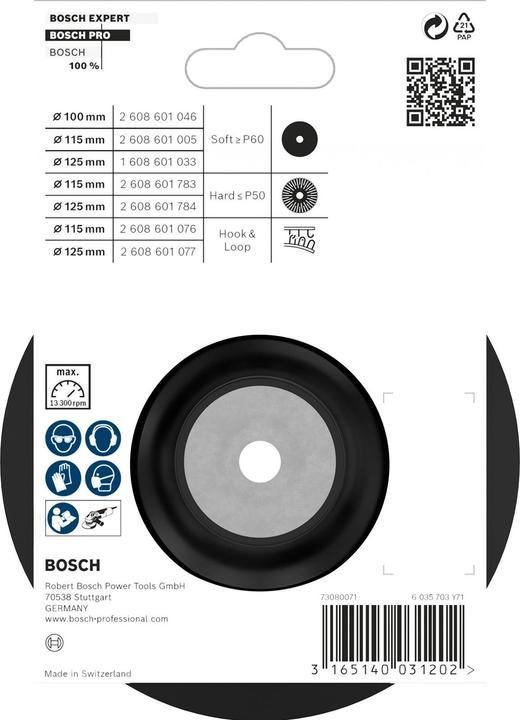 Actual product image Bosch Professional Zubehör PRO Backing Pad soft, 115 mm, M14, soft (P60)