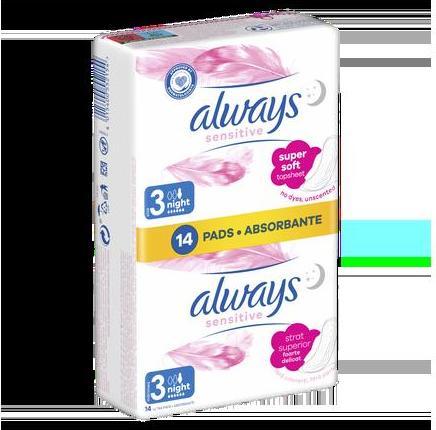 Produktbild Always Ultra Sensitive Nacht Damenbinden Mit Flügeln (14 x)
