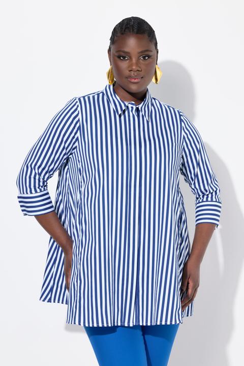 Produktbild Ulla Popken Bluse, Streifen, Godetfalten, Hemdkragen, 3/4-Arm (46, 48)