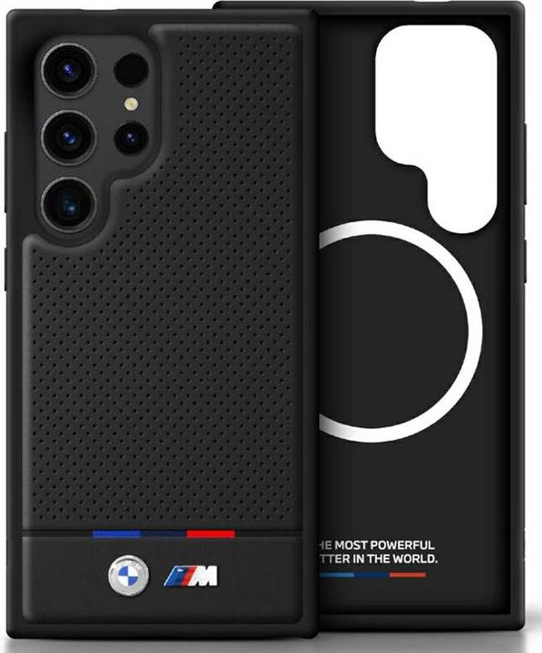 Actual product image BMW Leather Tricolor Stripe MagSafena Samsung Galaxy S25 Ultra Case - Black (Samsung Galaxy S25 Ultra)