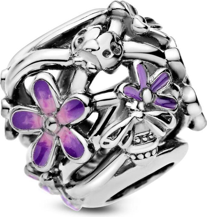 Actual product image Pandora Charm Openwork Violet Daisy (1.12 cm, Silver 925, Enamel)