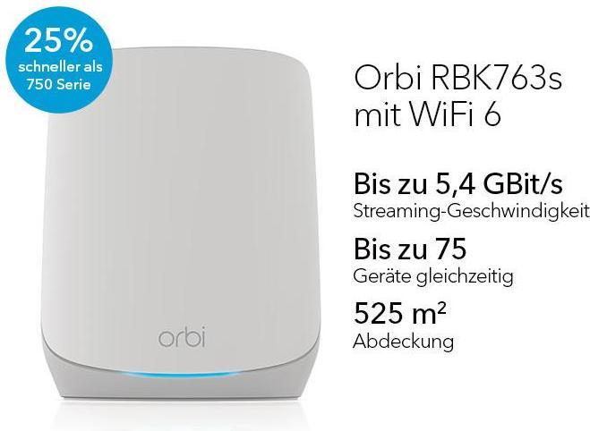 Actual product image Netgear Orbi WiFi 6 Tri-Band Mesh System AX5400 3-Set RBK763S