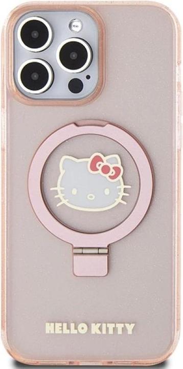 Actual product image Hello Kitty HKHMP15XHRSGEP iPhone 15 Pro Max 6.7" różowy/pink hardcase Ring Stand Glitter Electrop L (Apple iPhone 15 Pro Max)