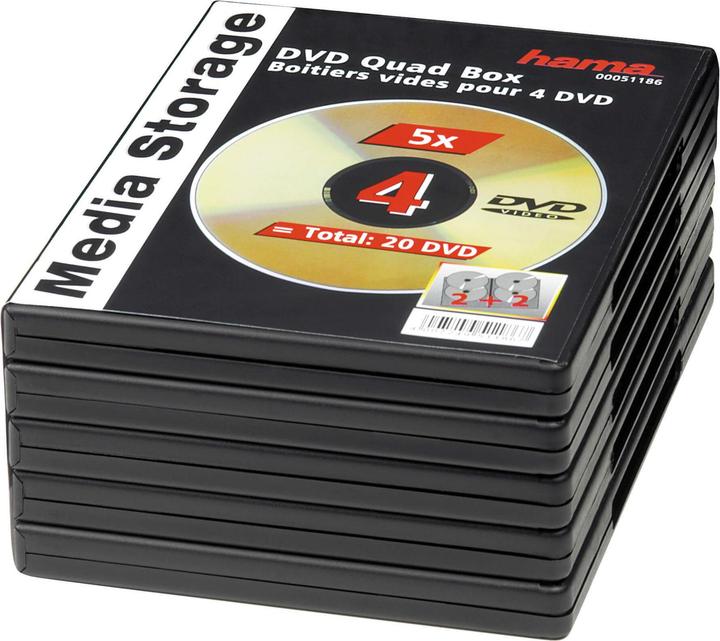 Image du produit Hama Boîtier vide pour DVD Quad Box, paquet de 5, S