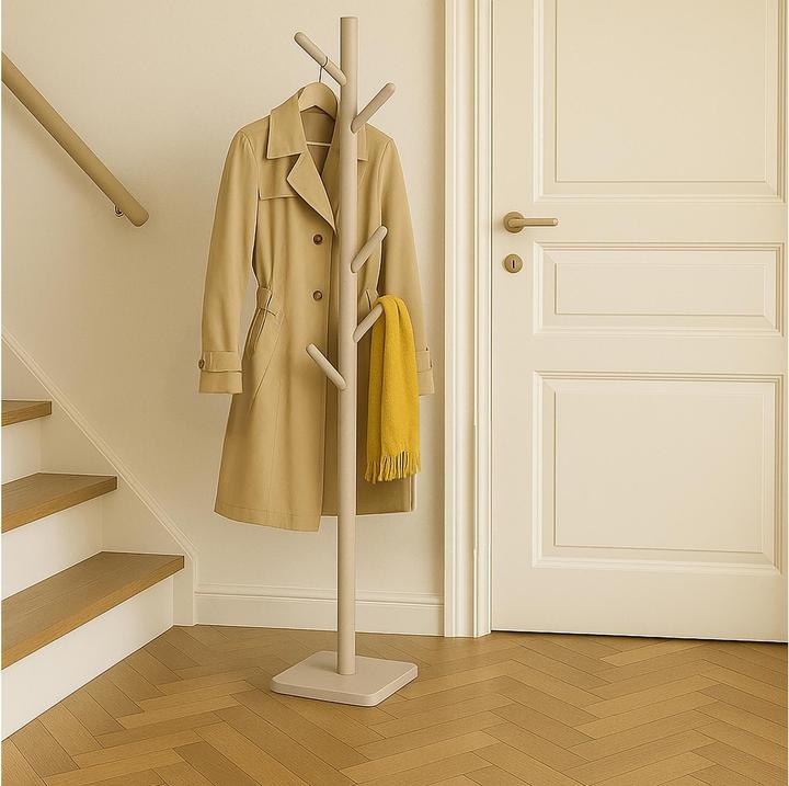 Produktbild Relaxdays - Garderobenständer Bambus 8 Haken, Beige, 175 x 30 x 30 cm