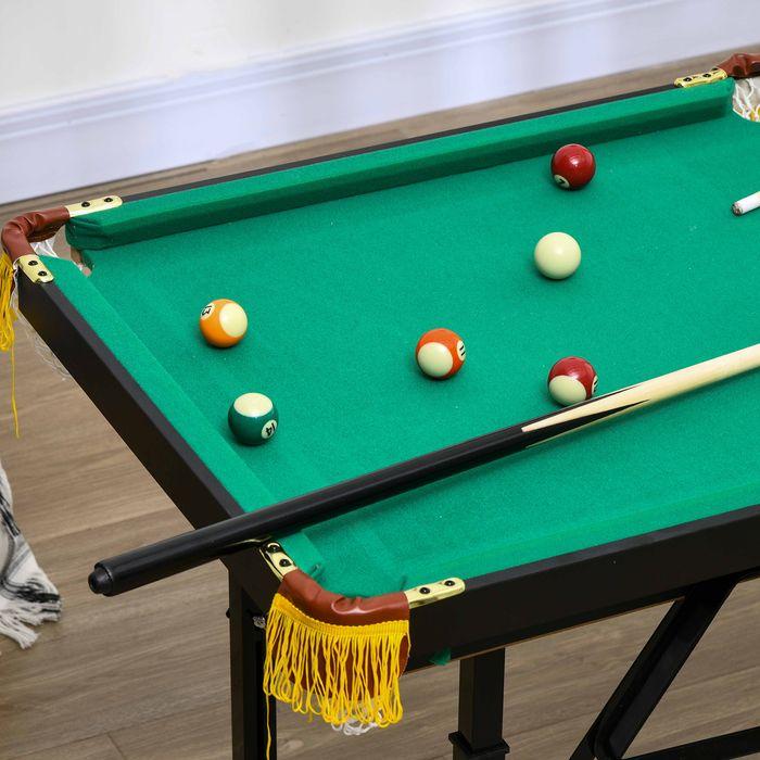 Image du produit Swisshandel24 Table de billard, pliable, réglable en hauteur, incl. triangle/2 queues/16 boules, vert (140 x 70 cm)