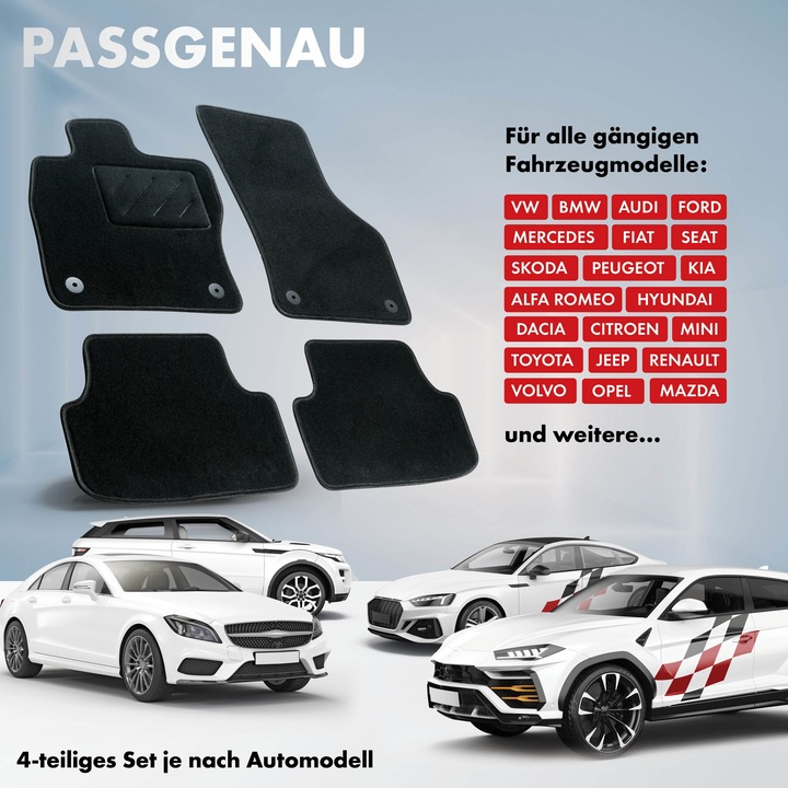 Produktbild Walser Fussmatten für Audi A3 Cabrio BJ 05/2008 - 02/2014 (2 Vordermatten + 2 Rückmatten)