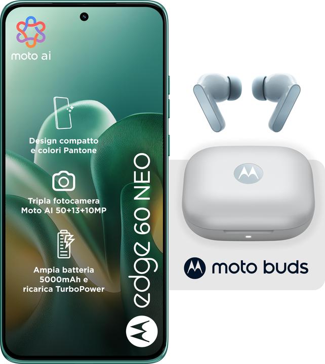 Produktbild Motorola Edge 60 Neo + Moto Buds (256 GB, PANTONE Frostbite, 6.36", Dual SIM, 5G)