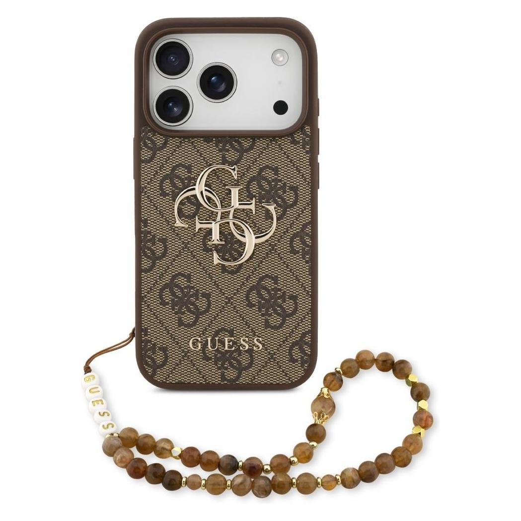 Guess - Hardcase 4G Classic Logo With Pearl Strap (GUHCP17LP4GMGSW) - IPhone 17 Pro - Brown (Apple IPhone 17 Pro), Smartphone Hülle, Braun