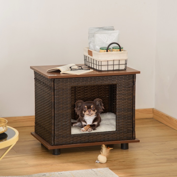 Actual product image PawHut Rattan Dog House with Cushion