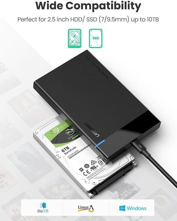 Productafbeelding Ugreen USB-C 3.1 naar 2,5" SATA harde schijf behuizing (6Gbps) (2.5")