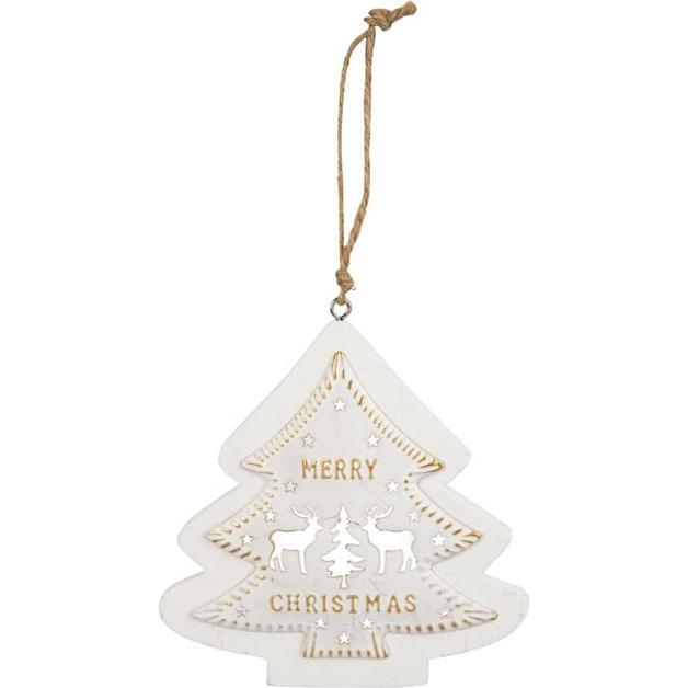 Thumbnail - MICA Living, Christbaumschmuck, Dekohänger Baum - Merry Christmas - weiss/braun/gold - ca. 11 cm (1 -teilig)