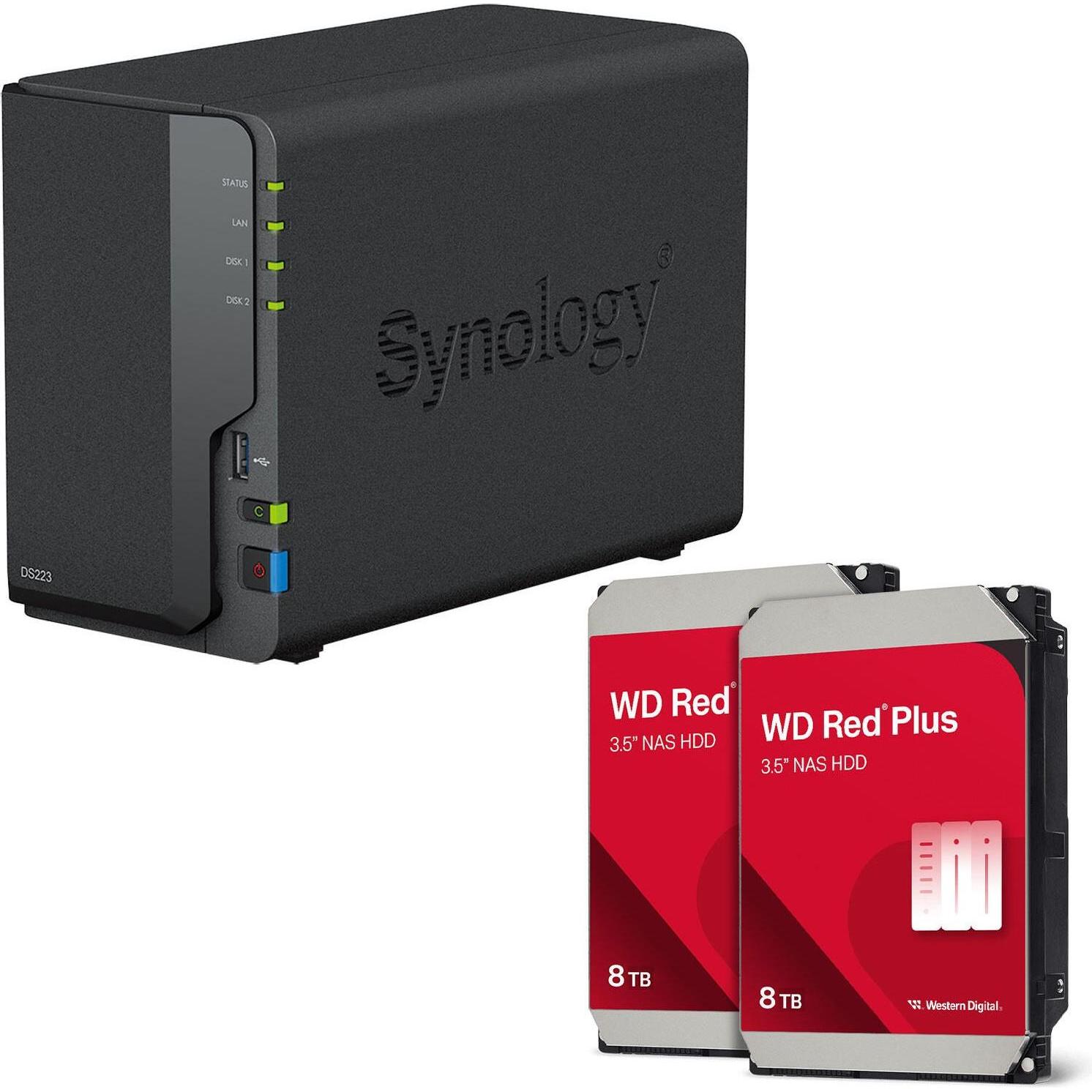 Synology DiskStation DS223 2 Einschübe NAS-Server Leergehäuse + 16TB WD Red SATA 3.5"" HDD Festplatt