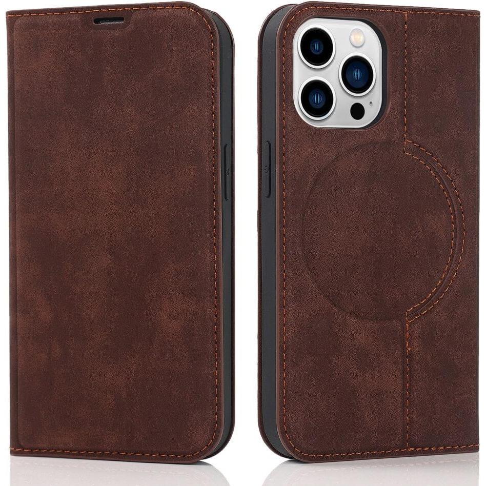 Cover-Discount iPhone 15 Pro - MagSafe Flip Case RFID dunkelbraun (Apple iPhone 15 Pro), Smartphone Hülle, Braun