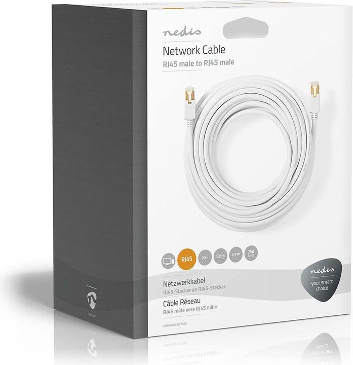 Actual product image Nedis Cat 6 cable | RJ45 plug | RJ45 plug | S/FTP | 30.0 m | round | LSZH / PVC | White | Verpa (S/FTP, CAT6, 30 m)