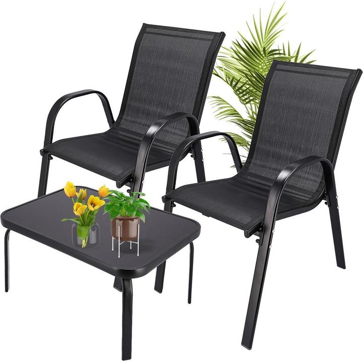 Image du produit Extralink Schwarzwald Klassisches Gartenmöbelset Textilen Zwei Stühle + Tisch Schwarz L-0750