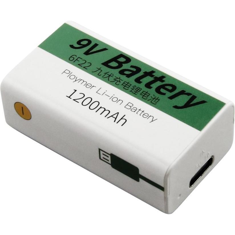 AccuCell 9V Akkublock mit USB-C Ladeanschluss, Li-ion, 7,4V, 1200mAh, 8,1 Wh (1 Stk., 1200 mAh, Akku), Akku Ladegerät