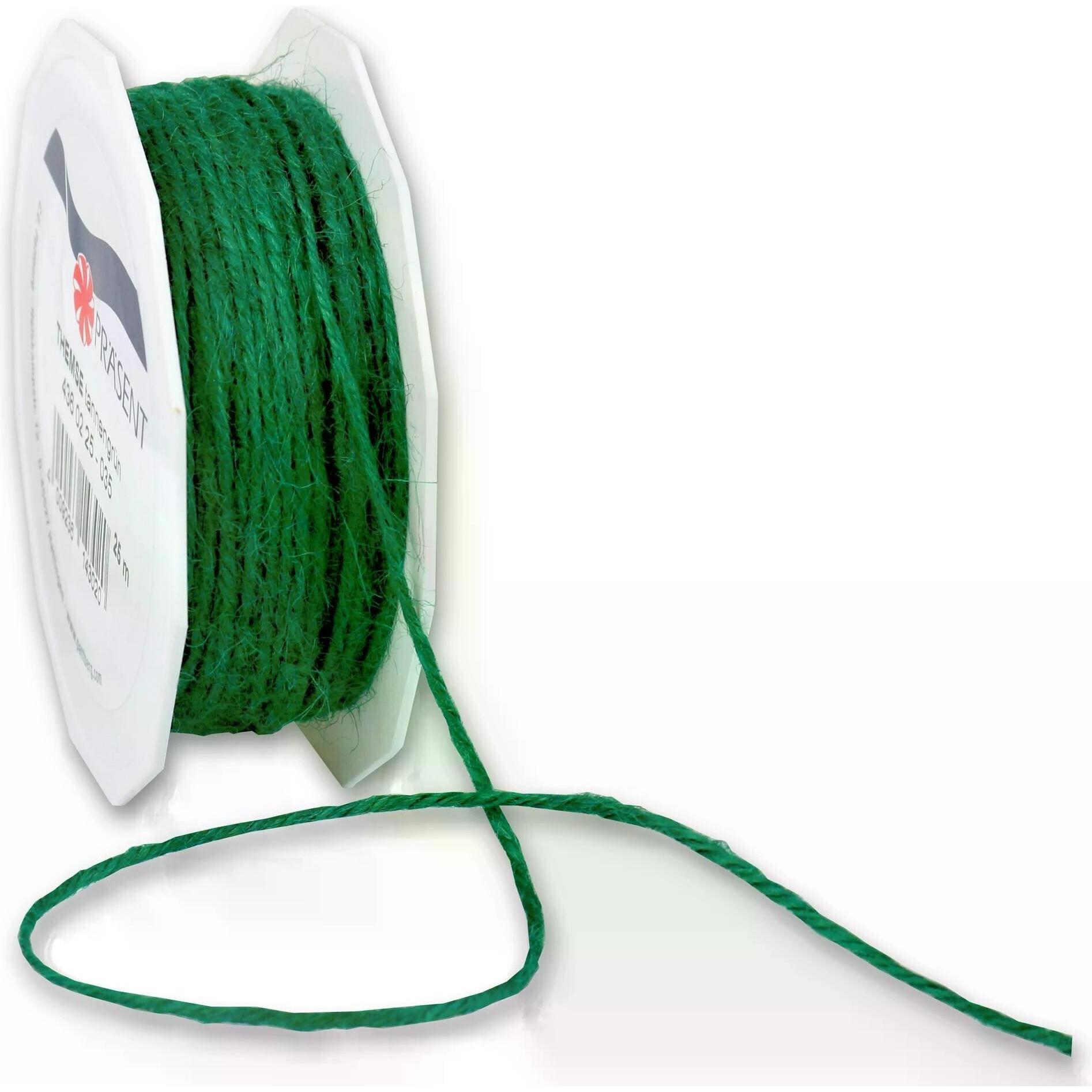 Präsent, Geschenkverpackung, Kordel Jute matt tannengrün 2,0 mm x 25,0 m (Geschenkband, 1 x)