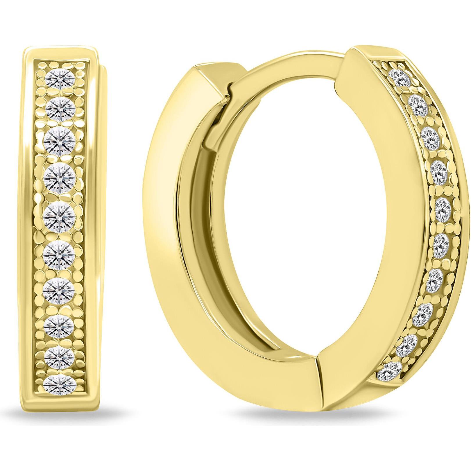 Brilio, Orecchini, Argento - Orecchini a cerchio placcati oro con zirconi EA668Y