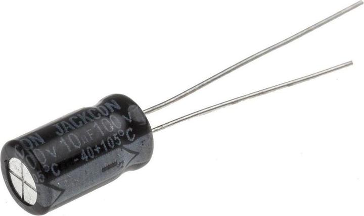 RS PRO 10uF Aluminium Electrolytic Capacitor 100V dc, Radial, Through Hole, 10uF, 3uA