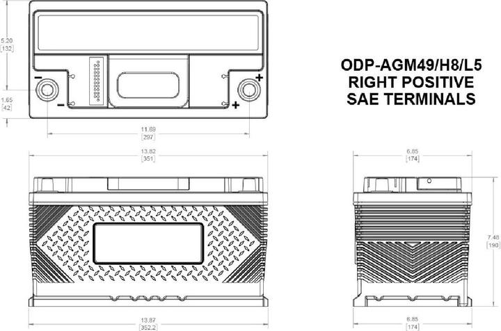 Actual product image Odyssey AGM Battery Performance Automotive (ODP) 12V 94Ah 950A (12 V, 94 Ah, 950 A)