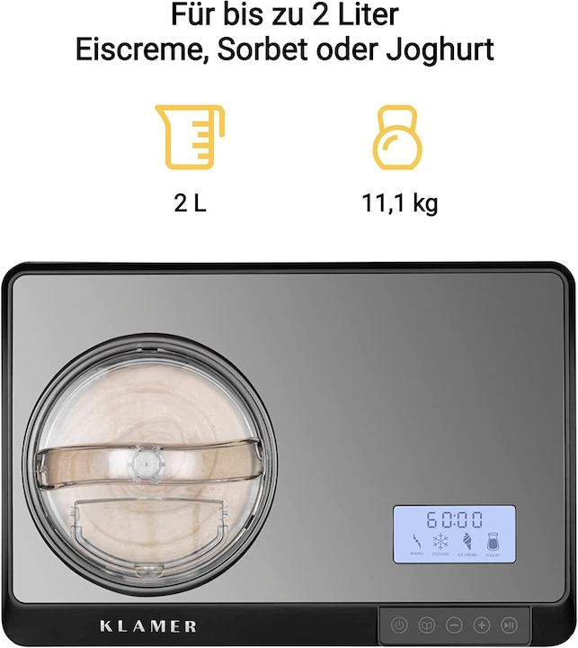 Immagine prodotto KLAMER 2-in-1 Eismaschine & Joghurtbereiter 2 L, 180 W