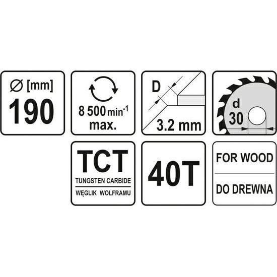 Thumbnail - Yato, Sägeblatt, TCT BLADE FOR WOOD 190X40TX30MM