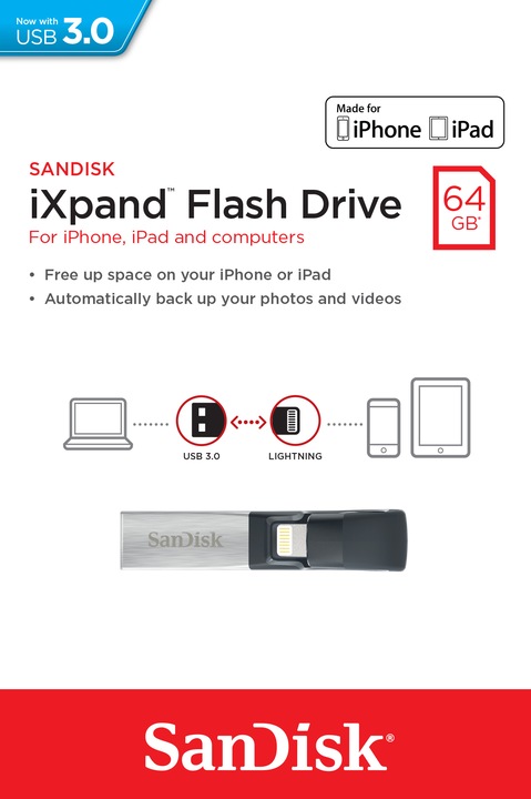 Produktbild SanDisk iXpand Flash Drive 64GB (64 GB, USB-A, Lightning, USB 3.0)