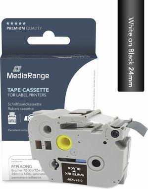 Produktbild MediaRange Schriftbandkassette weiÃŸ auf schwarz 8m x 24mm (2.40 cm, Schwarz, Weiss)