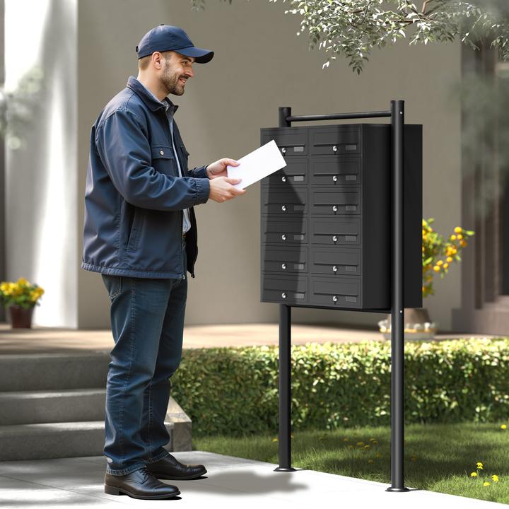 Produktbild Wiltec 12er Briefkastenanlage schwarz 2x6 Fächer Standbriefkasten Briefkasten