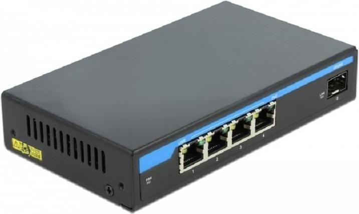 Actual product image Delock Switch 4 x 10/100/1000 (PoE+) + 1 x Gigabit SFP (4 ports)