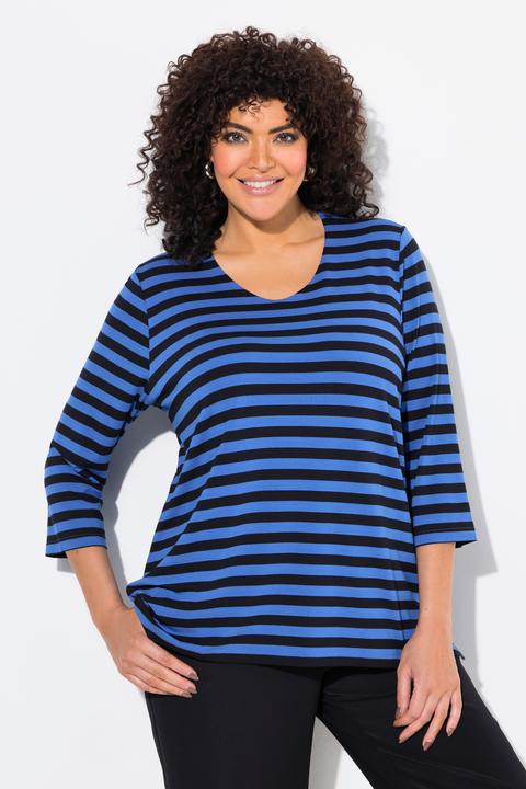 Actual product image Ulla Popken Striped V-Neck 3/4 Sleeve Top (62)