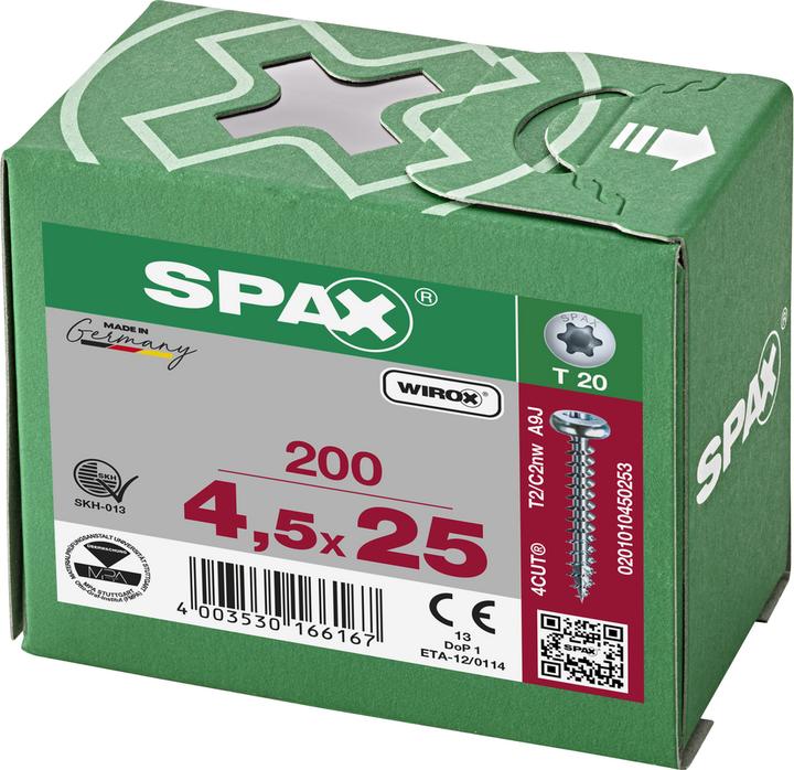 Actual product image Spax Screw R 88093 Ruko w.tip/T-STAR 4.5 x 25/22-T20 Steel galvanised WIROX (200 Screws per piece)