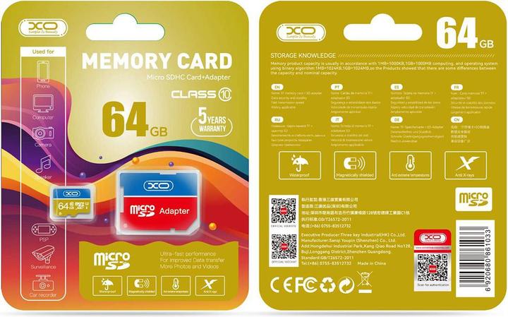 Image du produit xO memory card 64GB microSDHC cl. 10 + adapter (64 Go, microSDHC, U1)
