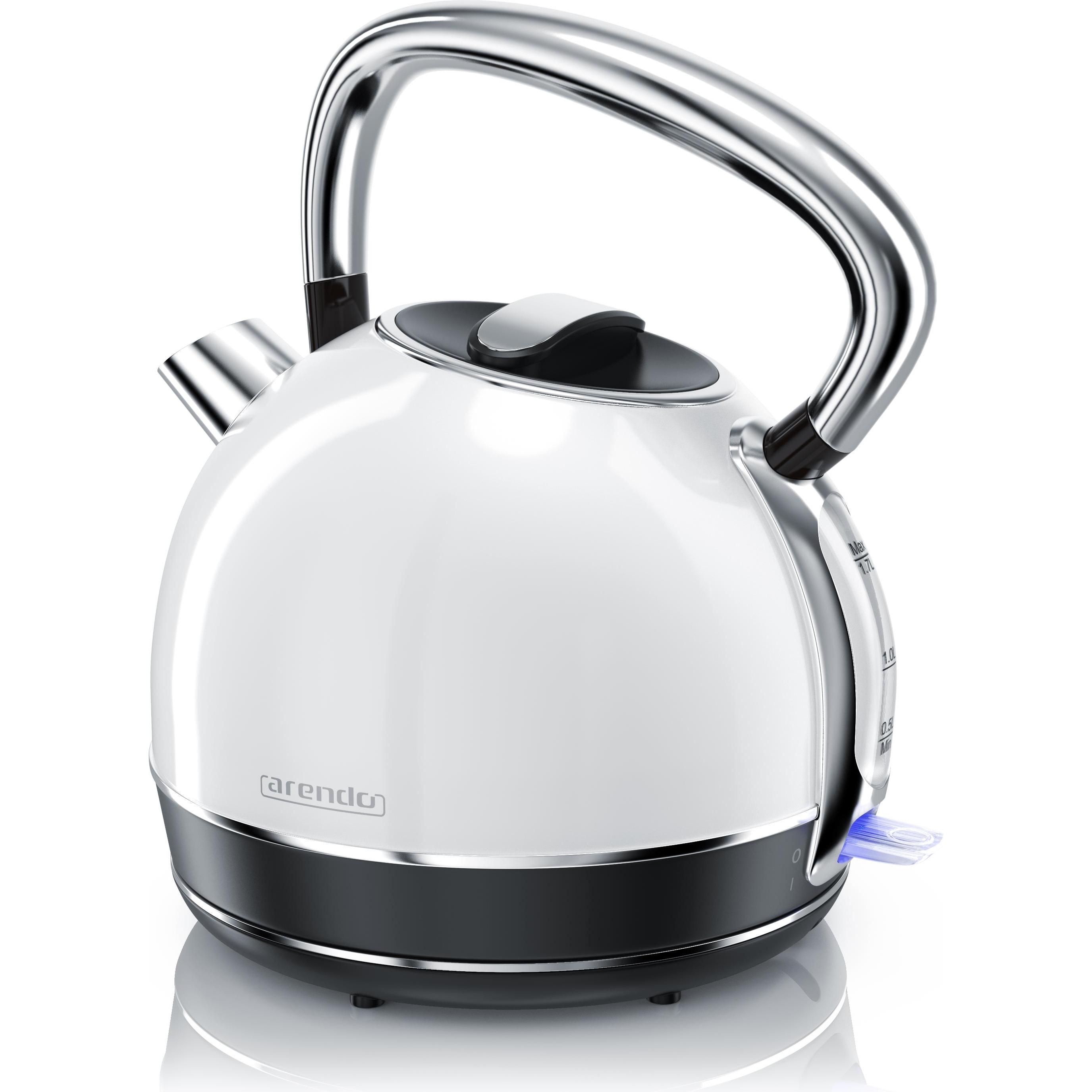 Arendo Wasserkocher 1,7 l, 2200 W, Edelstahl, Retro Style, Vintage, Überhitzungs & Trockenkochschutz, weiss, Wasserkoche...