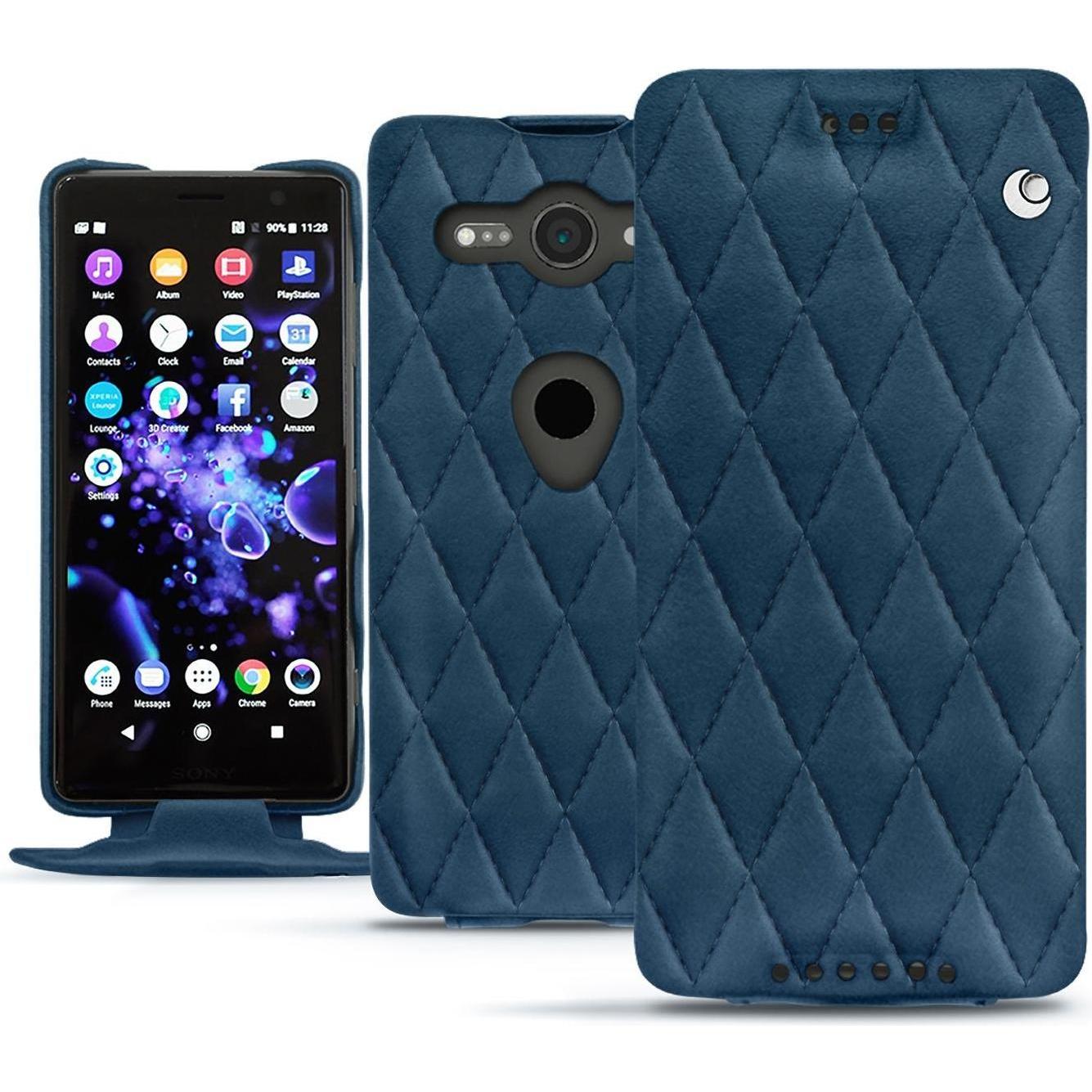 Noreve Lederschutzhülle vertikal (Sony Xperia XZ2 Compact), Smartphone Hülle, Blau