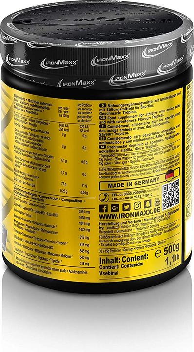 Nährwerte und Zutaten IronMaxx 100% EAAs Zero (Tropical, 1 x, 500 g)