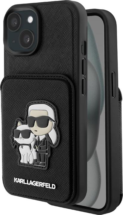 Produktbild Karl Lagerfeld Hülle Saffiano mit Kartenhalter, Schwarz Series (Apple iPhone 15)