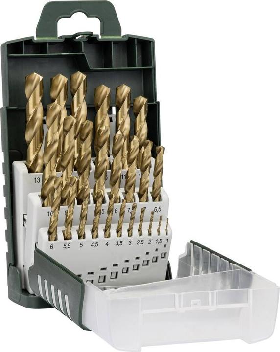Immagine prodotto Bosch Professional Zubehör 25 pezzi set di punte per metallo HSS-TiN (1 mm, 1,5 mm, 2 mm, 2,5 mm, 3 mm, 3,5 mm, 4 mm, 4,5 mm, 5 mm, 5,5 mm, 6 mm, 6,5 mm, 7 mm, 7,5 mm, 8 mm, 8,5 mm, 9 mm, 9,5 mm, 10 mm, 10,5 mm, 11 mm, 11,5 mm, 12 mm, 12,5 mm, 13 mm)