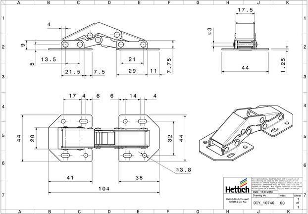 Image du produit Hettich Aufschraubscharnier mit Feder, Stahl vernickelt, 1 Stck