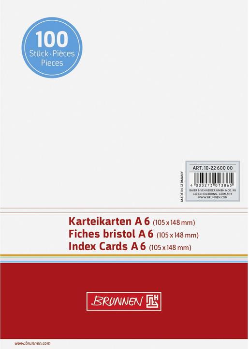 Produktbild Brunnen Karteikarten (A6, 100x, 180 g/m²)