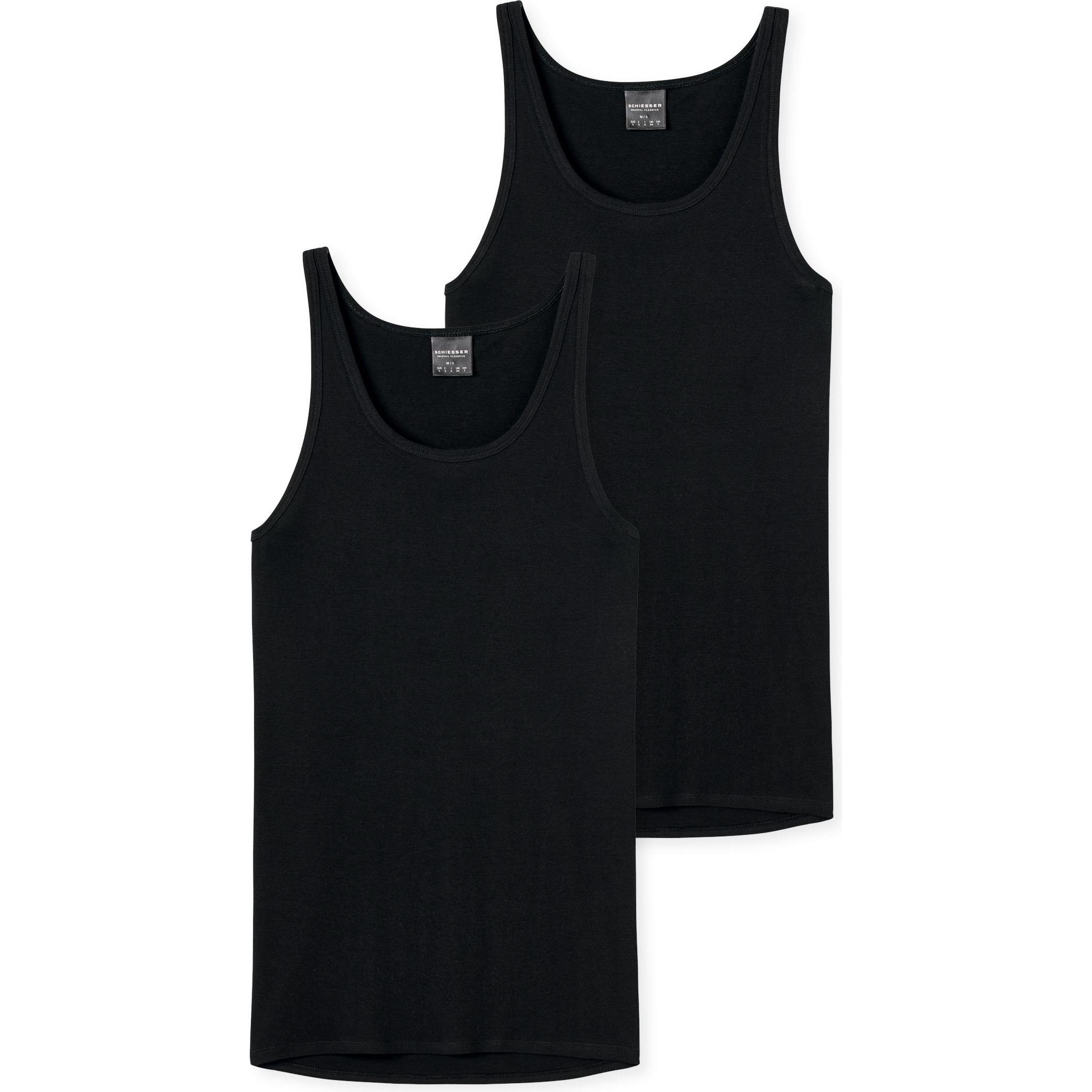 Schiesser, Herren, Shirt, 2er Pack Original Classics Feinripp Unterhemd / Tanktop, Schwarz, (M)