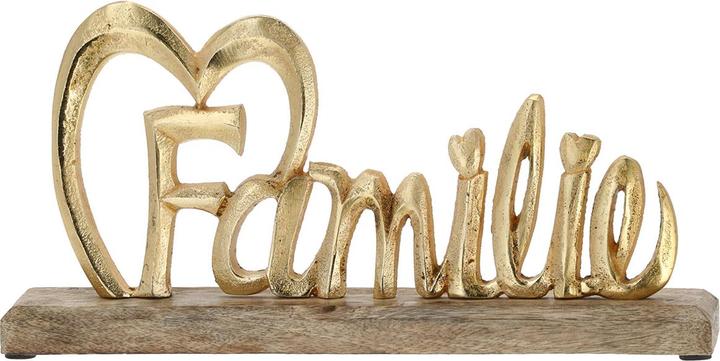 Natura Punto Schriftzug Familie aus Holz und Aluminium zum Dekorieren, gold, 32 x 16 x 5 cm